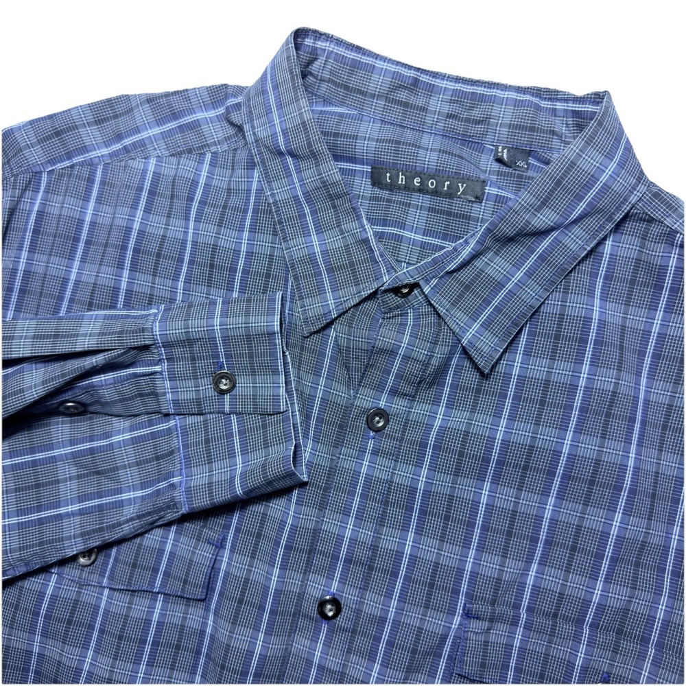 Theory XXL  Button Up Long Sleeve GRUNGE plaid Black‎  Blue Preppy Casual Shirt